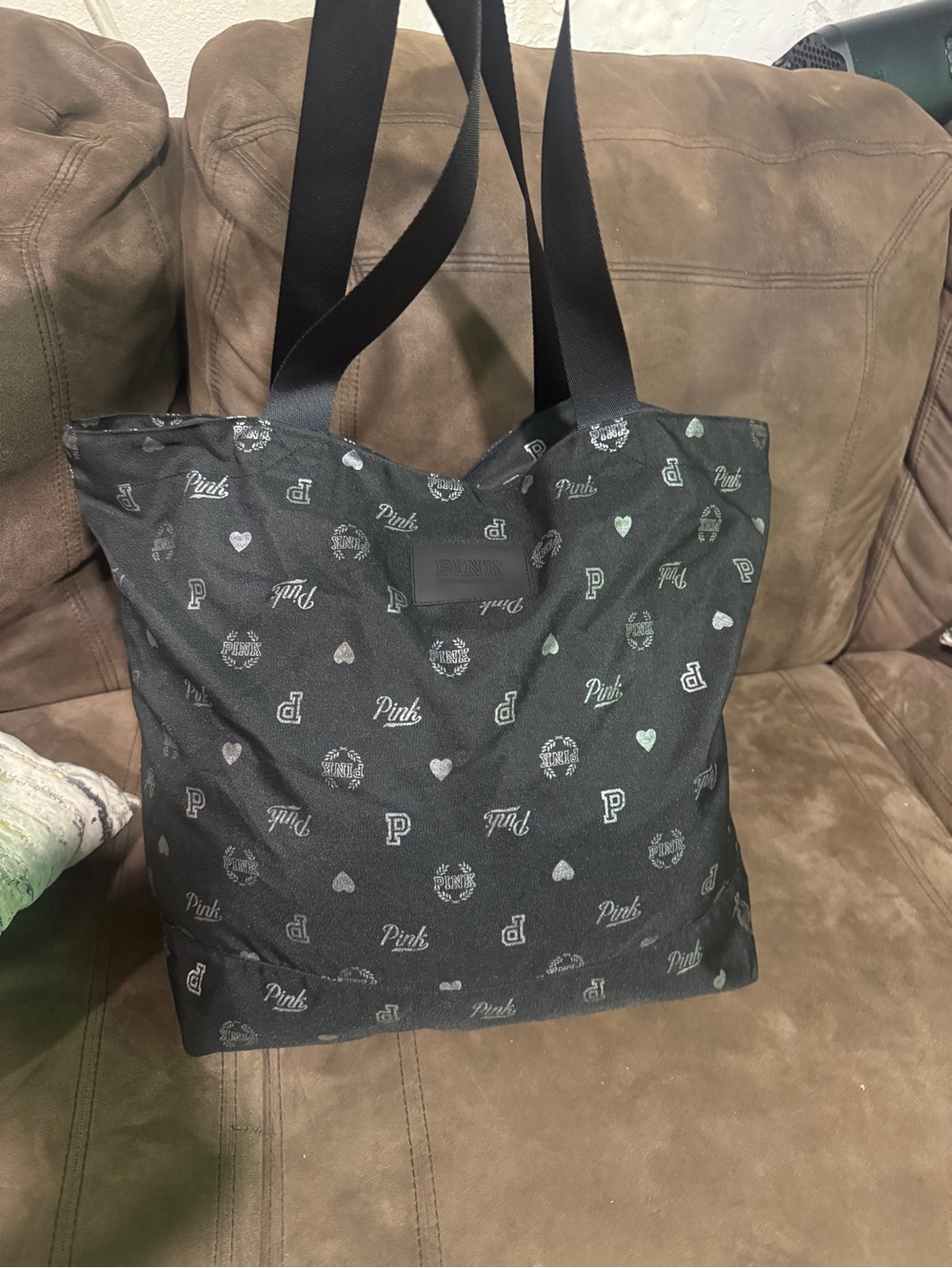 PINK Victoria's Secret Black Logo Pattern Tote
